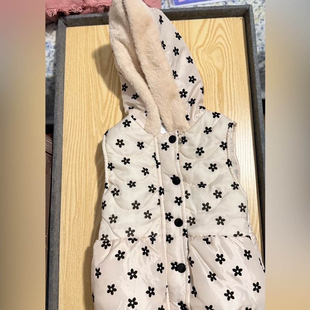 Floral Hooded Vest with Black Buttons